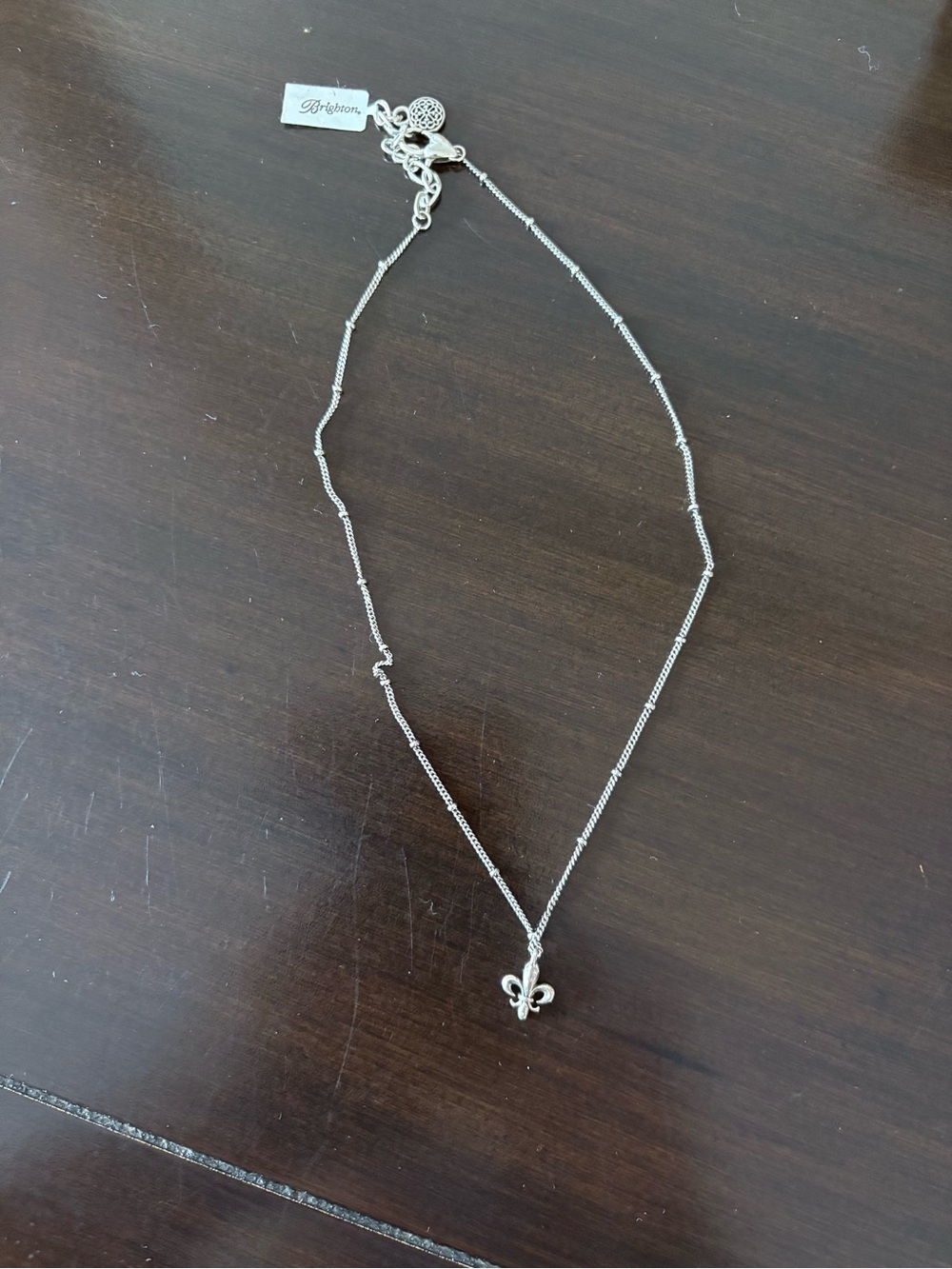 Brighton Silver Fleur-de-Lis Charm Necklace with Tag